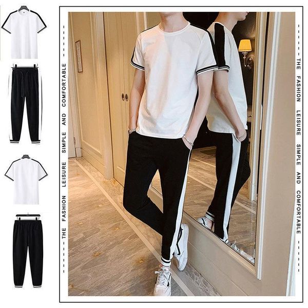 

men's tracksuits summer suit short sleeve t-shirt 2021 sports running leisure clothes fashion, Gray
