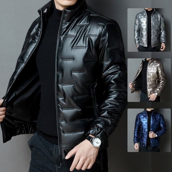 

21 down winter cloth reflective bright face casual stand collar et men's cotton padded, Black