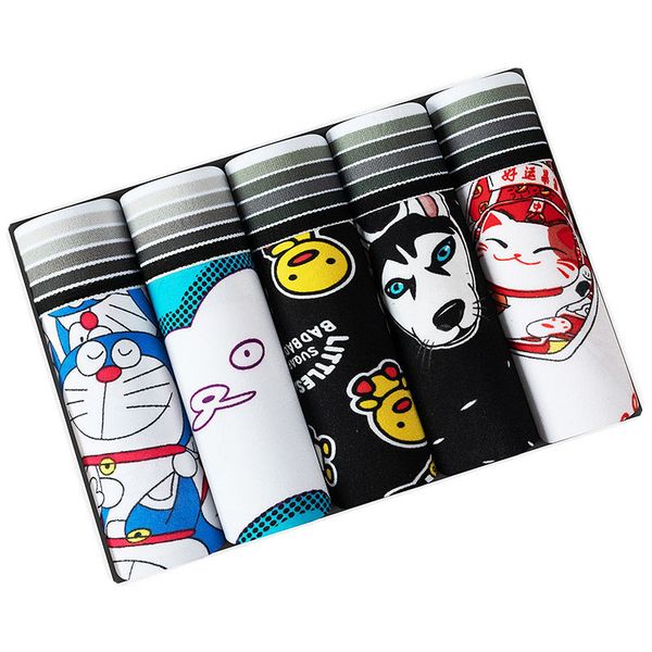 

cartoon underwear male panties boxershorts men silk underpants boxer man boys boy young teen mens underware boxers 5pcs/lot, Black;white