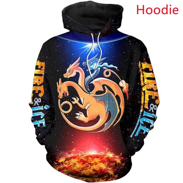 

men's hoodies & sweatshirts fashionable sweatshirt 3d printing ice and fire dragon pattern men's/women's hoodie harajuku casu, Black