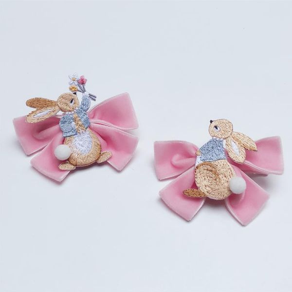 

hair accessories 1pc fashion embrodiery bowknot hairpins velvet bow pom clips easter headwear boutique hairaccessories, Slivery;white