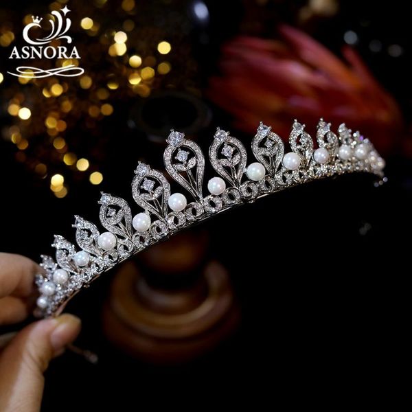 

hair clips & barrettes asnora fashion pearl bride accessories cz tiaras and crowns gift princess crown wedding tiara, Golden;silver