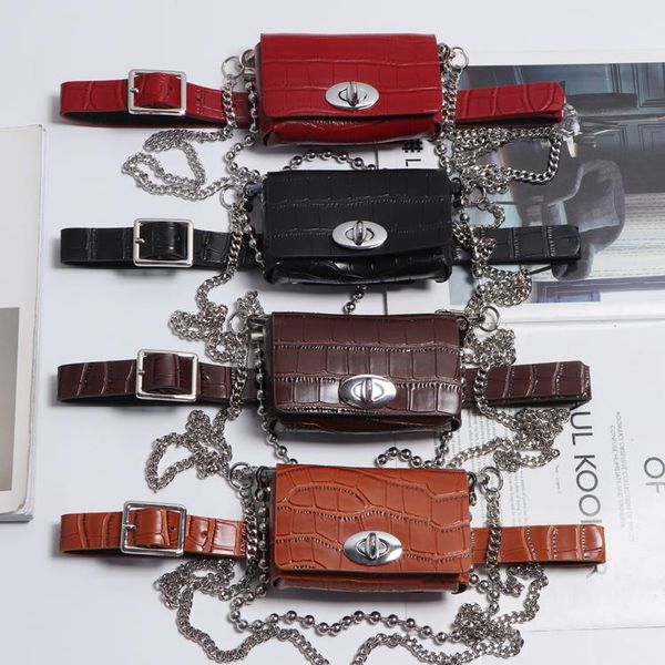 

alligator pattern pu leather mini waist packs women double chains crossbody shoulder bag makeup lipstick money fanny bags