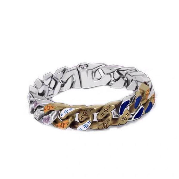 

link, chain 21ss trend hardened rhinestone bracelet enamel colored fashion cuban for men women girls female jewelry, Black