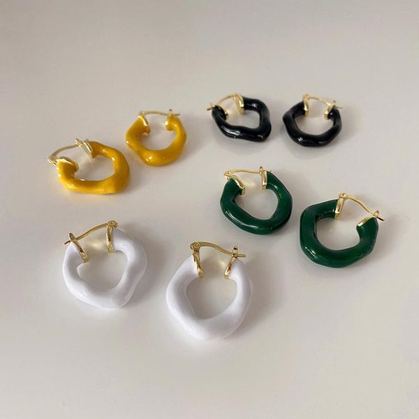 

hoop & huggie srcoi multicolor enamel irregular oval earrings summer candy color drip glaze vintage metal geometric for women, Golden;silver