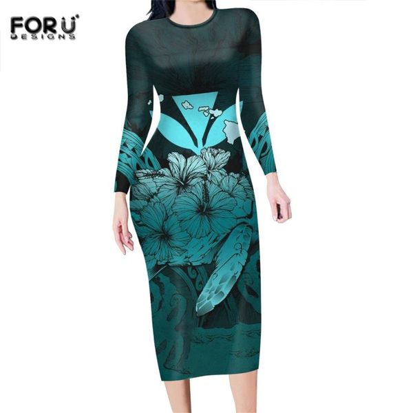 

casual dresses forudesigns polynesian traditional palm pattern girls skinny outfits hip package pencil vestidos 3xl plus size clothing, Black;gray