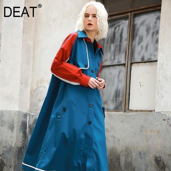 

women's trench coats deat 2021 spring lapel long sleeve hit color split joint loose windbreaker women pocket coat fashion tide jh361, Tan;black