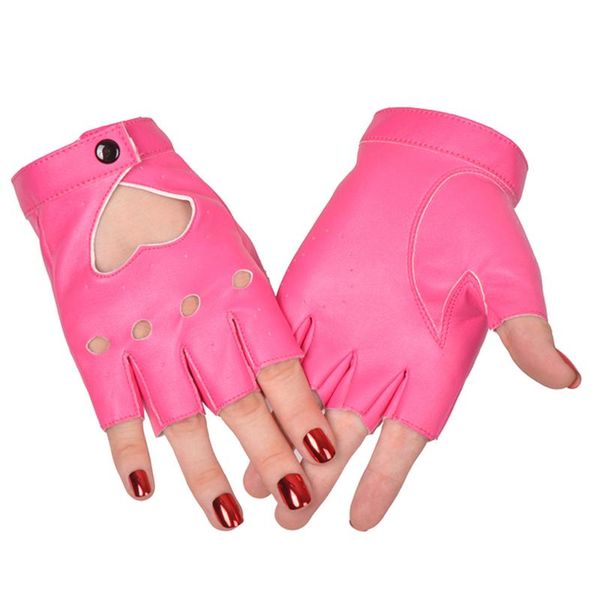 

sports gloves 1pair women punk short artificial leather half-finger theatrical hip-hop driving motorcycle performance party fingerless, Black
