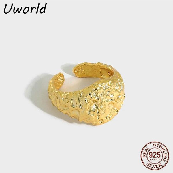

cluster rings s925 sterling silver irregular textured wide face high polish 18k gold plated for women, Golden;silver