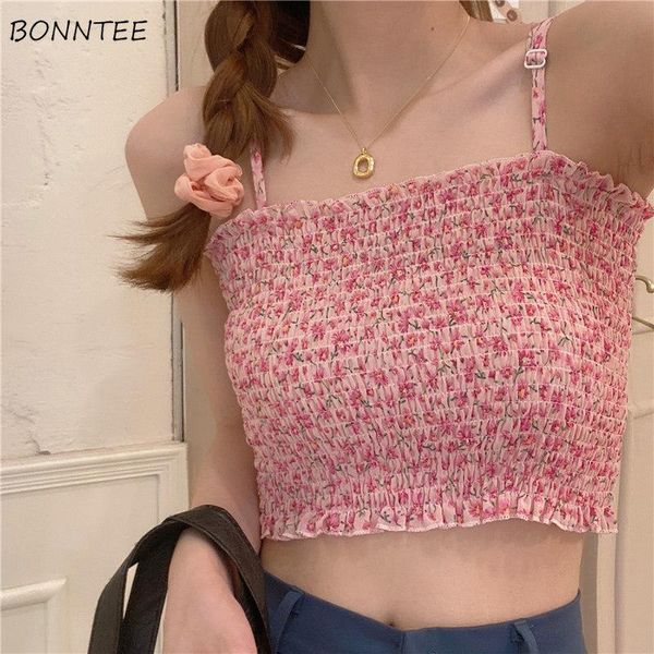 

women's tanks & camis camisole women fashion summer spaghetti strap elegant all-match slim cozy flods vintage lovely leisure crop korea, White