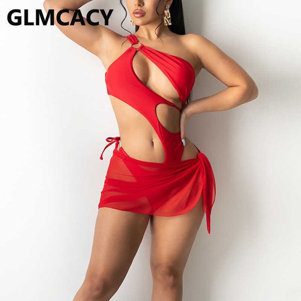 

two piece beach suits cut out bikini bodysuit & mesh skirt set 210702, White