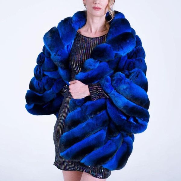 

women's fur & faux medium length real rex coat stand collar fashion royal blue genuine jacket with bat sleeved overcoats, Black