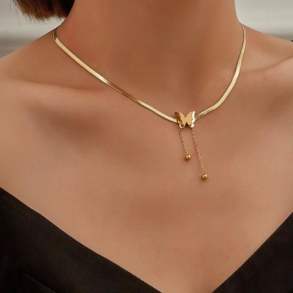 

european and american jewelry niche design luxury fashion gold-plated delicate snake chain butterfly tassel pendant necklace necklaces, Silver