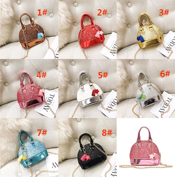 

children mini shoulder bags for girls shinning glitter purse for toddler kids shell sequin bags with chain cute handbags