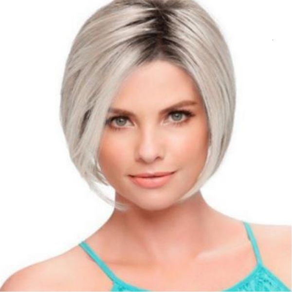

wig popular female european and american short hair chemical fiber headgear black gray gradually changing color bobo straight wig