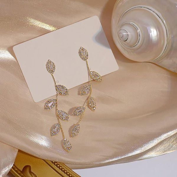 

stud 14k real gold plated leaf earrings for women friends luxury shiny zircon earring korean style fashion wedding jewelry gifts, Golden;silver