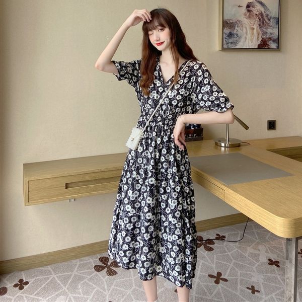 

v-neck maxi dress summer ladies floral long women short sleeve party dresses, Black;gray