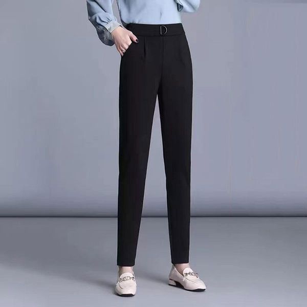 

women's pants & capris s-5xl women plus size long pencil office lady solid harem for female casual high waist skinny trousers, Black;white