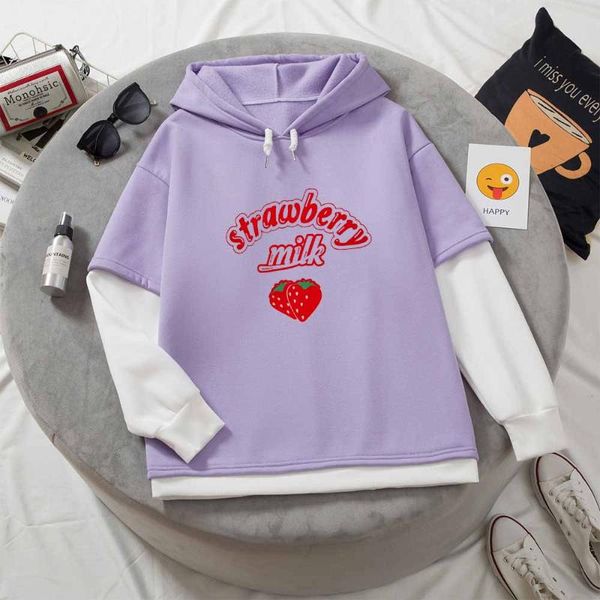 

women's hoodies & sweatshirts oversized sweatshirt harajuku kawaii strawberry milk graphic drawstring hoodie women streetwear pullover, Black