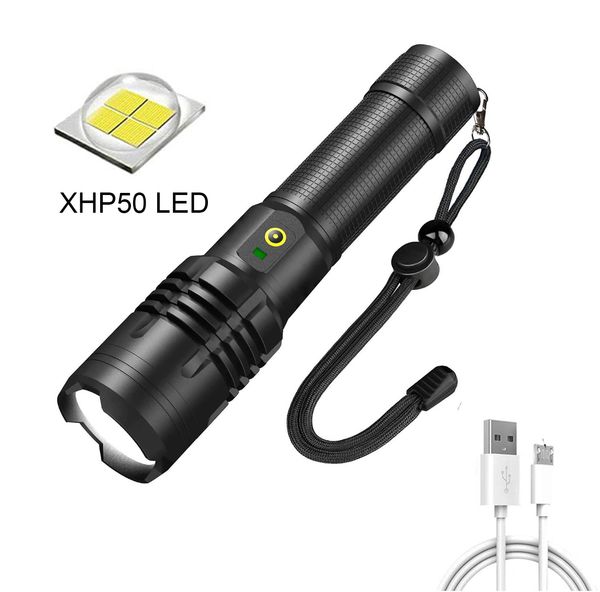 

xhp50 led torch camping flashlight waterproof 18650 battery tactical zoomable 5 modes usb rechargeable