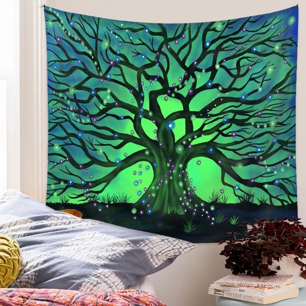 Arazzi Arazzo da parete con albero verde fluorescente Tappeto mandala astratto Boho Decor Camera da letto Dormitorio Hippie Tessuto estetico