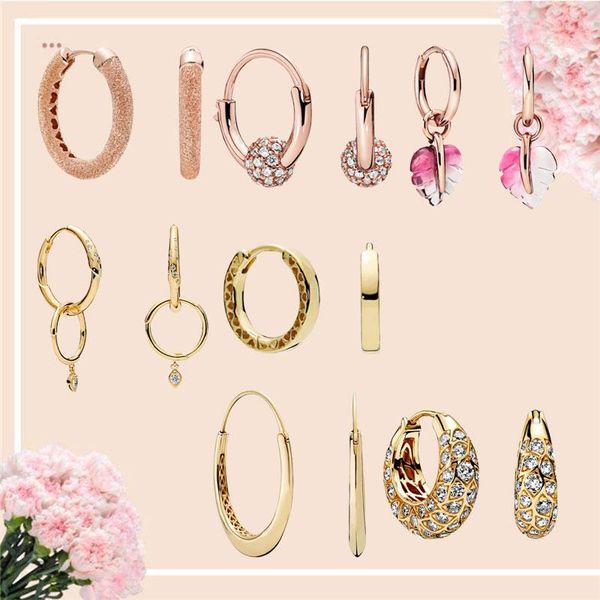 

hoop & huggie earrings for women ear piercing jewelry crystals zircon stones 925 sterling silver shine rose gold heart leaf flower stem, Golden;silver