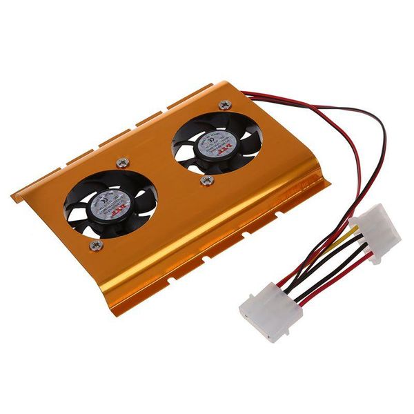 

lapcooling pads 3.5" hard disk drive hdd dual fan cooler gold tone for deskpc