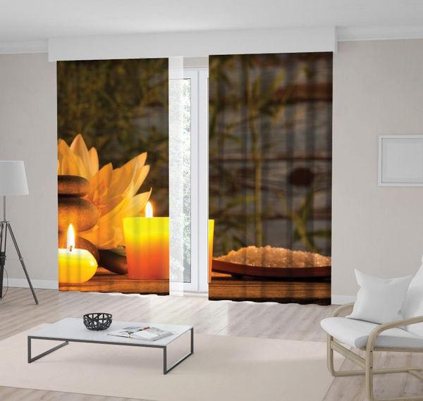 

curtain & drapes aromatic candles stones flower bamboos relaxing spa resort massage health theme decor brown yellow