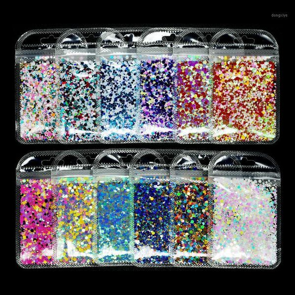 

bag nail glitter powder sequins round butterfly heart 3d flakes holographic for polish manicure decoration art decorations1, Silver;gold