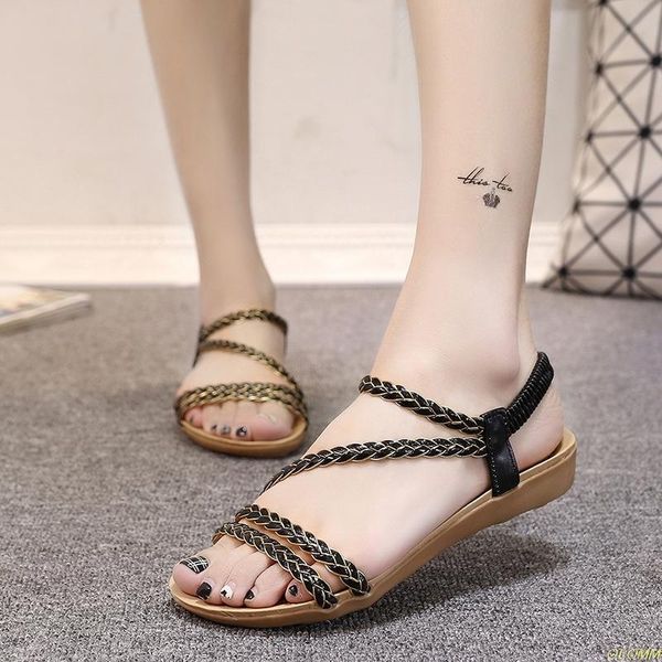 

women rome sandals summer retro wedges gladiator non-slip slippers ladies party office shoes beach slides, Black