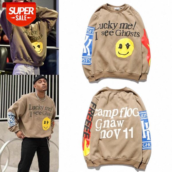 

hip-hop style kanye men and women smiley face flame graffiti letter printing round neck sweater long-sleeved t-shirt jacket #ux2j, Black