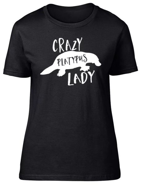 

crazy platypus lady womens ladies short sleeve fitted t-shirt, White;black
