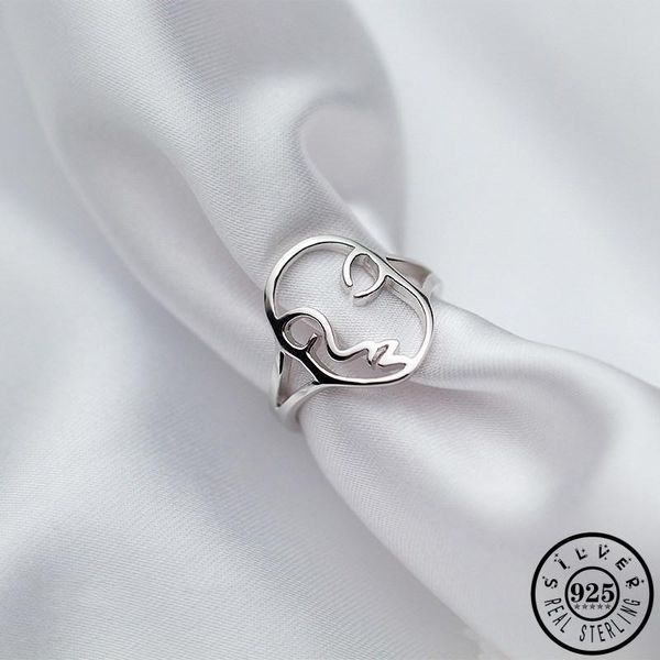 

cluster rings 925 sterling silver cute abstract face shape statement adjustable open knuckle finger party fine jewelry for women lady, Golden;silver