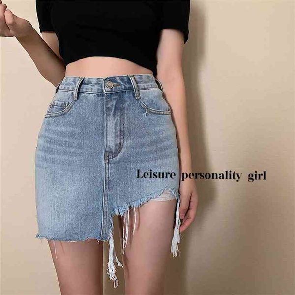 Vintage Irregular Mini Saia Denim Feminino Primavera Verão Saco Sexy Hip Modelo 210529