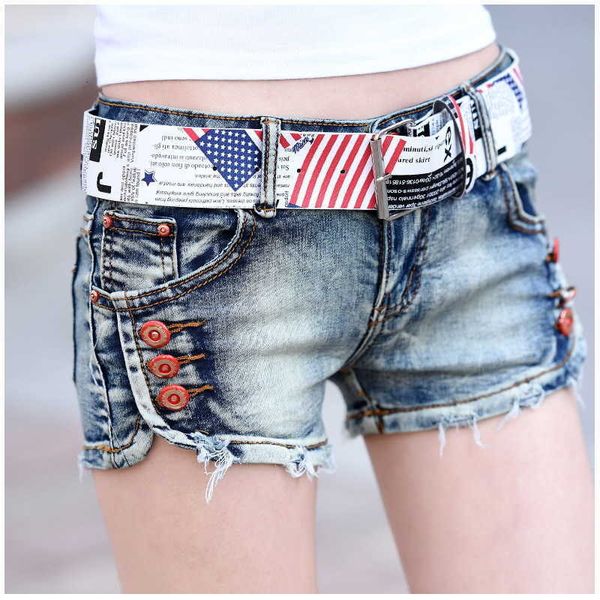 

women's shorts vintage blue summer jeans casual streetwear low waist denim with belt button ripped mini femme hcu1, White;black