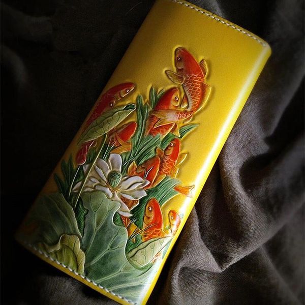 

wallets handmade original design lingering love carving snake purses women long short clutch vegetable tanned leather wallet, Red;black