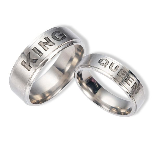 

stainless steel jewelry letters king queen ring titanium steel crown couple finger ring, Silver