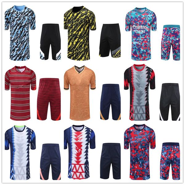 

men short sleeve tracksuit 2122 soccer training suit t-shirt shorts football uniform set size s, Black