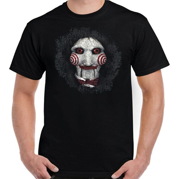 

Saw T-Shirt, Mens Jigsaw Mask Halloween Horror Movie Unisex Top Scary, White;black