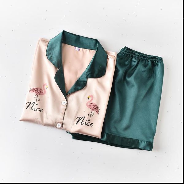 

flamingo pajamas homewear 2 women sleepwear pieces pyjamas femme pijamas sets nightie sleep wear lounge home clothes for, Black;red