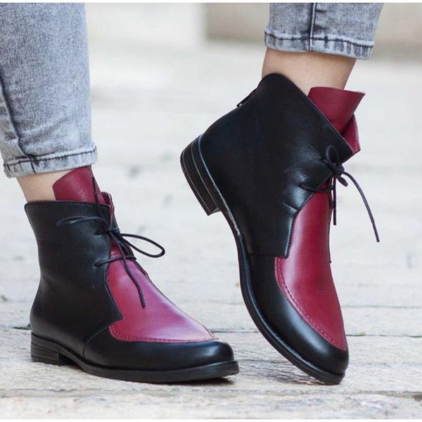 

boots 2021 ankle women platform lace up buckle shoes thick heel short boot ladies casual footwear botas de mujer drop, Black