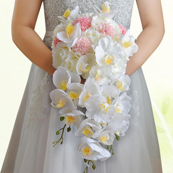 

artificial floral butterfly orchid waterfall roses flower bouquet wedding decoration bridal bouquets aq211 decorative flowers & wreaths