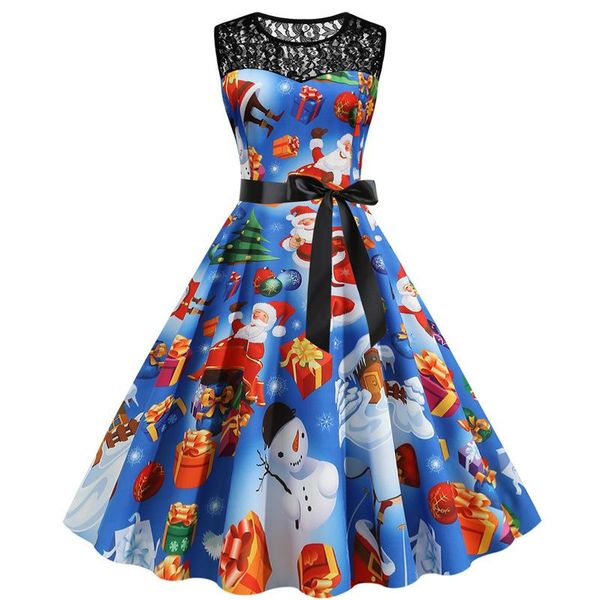

casual dresses xmas party costumes women christmas print big swing sundress vintage rockabilly 50s 60s santa vestidos elegant year, Black;gray