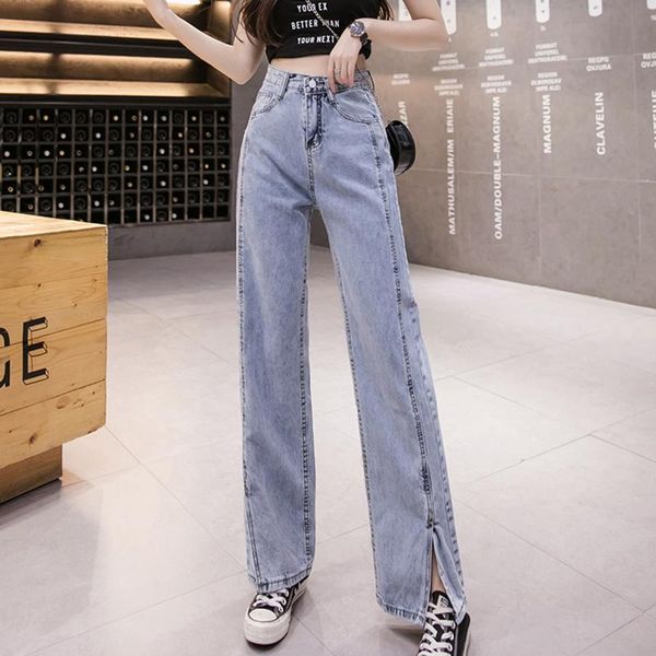 

women's jeans high waist wide leg straight loose for women s  l xl, Blue