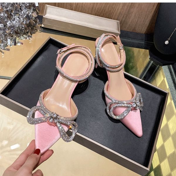 

high heels woman pumps diamond shoes crystal bowknot satin new fashion designe lady girls wedding dress shoes for femal 2021, Black