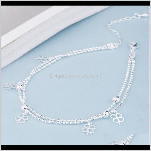 

drop delivery 2021 kofsac summer 925 sterling sier beads chain anklets beach party lucky grass ankle bracelets for women foot jewelry gifts, Red;blue