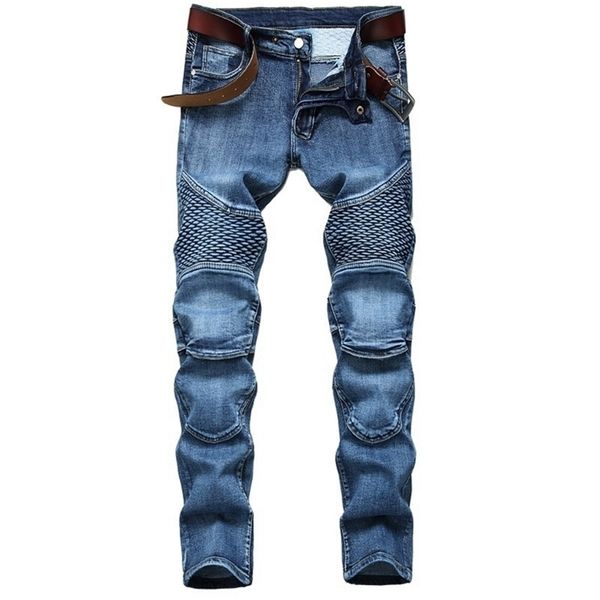 Denim Designer MOTO BIKE Jeans dritti per uomo Taglia 28-38 40 42 Autunno Primavera HIP HOP Punk Rock Streetwear Trouers 210716