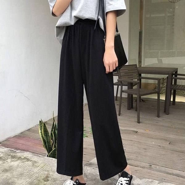 

women's pants & capris high waist solid color loose fashion ladies wide leg long female casual plus size trousers 2021, Black;white