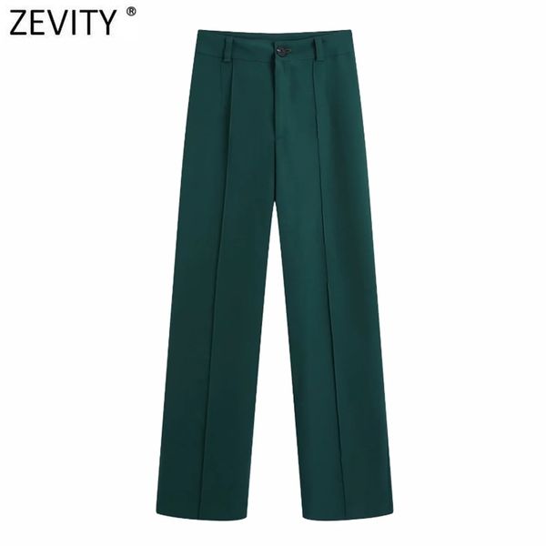 

zevity women chic fashion side pockets straight pants office wear vintage high waist zipper fly female trousers mujer p1016 210721, Black;white