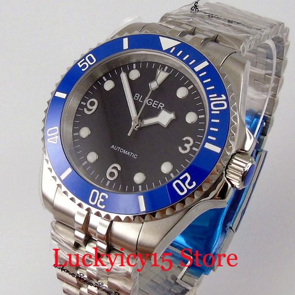 

business sub steel 24 jewels nh35a 40mm mechanical men watch jubilee bracelet seeing glass back wristwatches, Slivery;brown